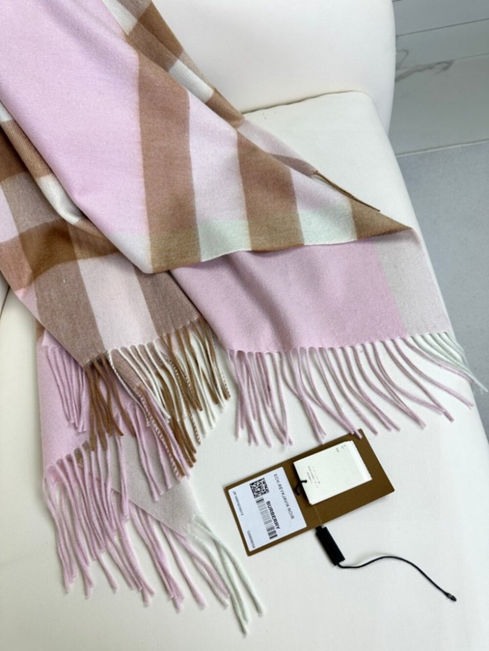 Burberry Pink Plaid Cashmere Scarf - Picture 5 of 5